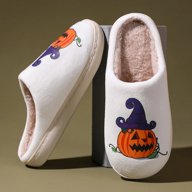 Cotton Fluffy Slippers Home Cartoon Pumpkin Platform Plush Slides Couple 2024 Funny Halloween Casual Designer Shoes Women Indoor