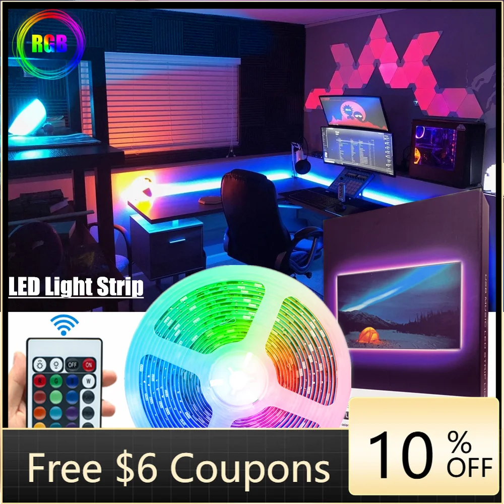 

STTL Background Decoration Flexible Controller Diode Tape String Bedroom Lamp Decor USB 24 KEY Infrared Remote RGB LED Strip Lig