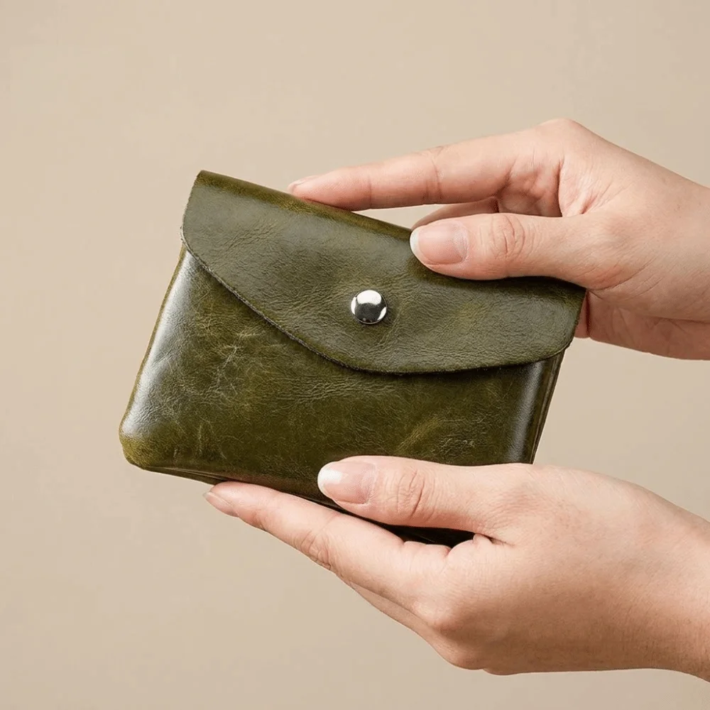 Vintage Double Layer Leather Small Coin Pouch Zipper Hasp Short Wallet Key Organizer Card Holder Mini Purse Bag Shopping