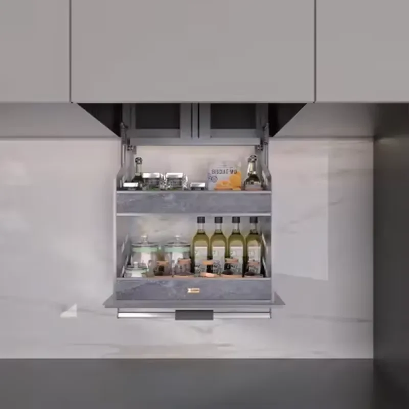 Vertical Lifting Storage Basket Manual Smooth Mechanism Space Saving Organizer For Kitchen Cabinet Pantry Room Finishing