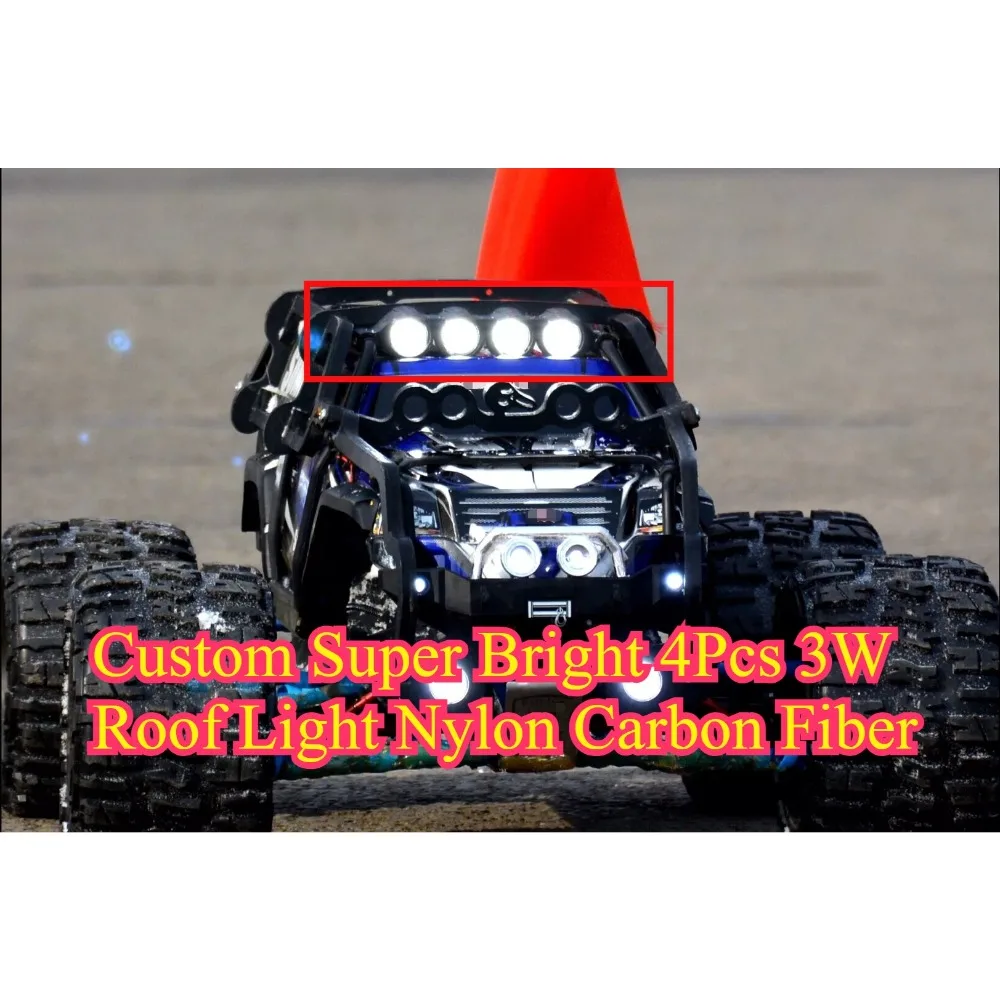 Upgrade RC Monster Truck Super Bright 4Pcs 3W Roof Light Nylon Carbon Fiber For 1/10 Summit Model Truck custom size Accessories