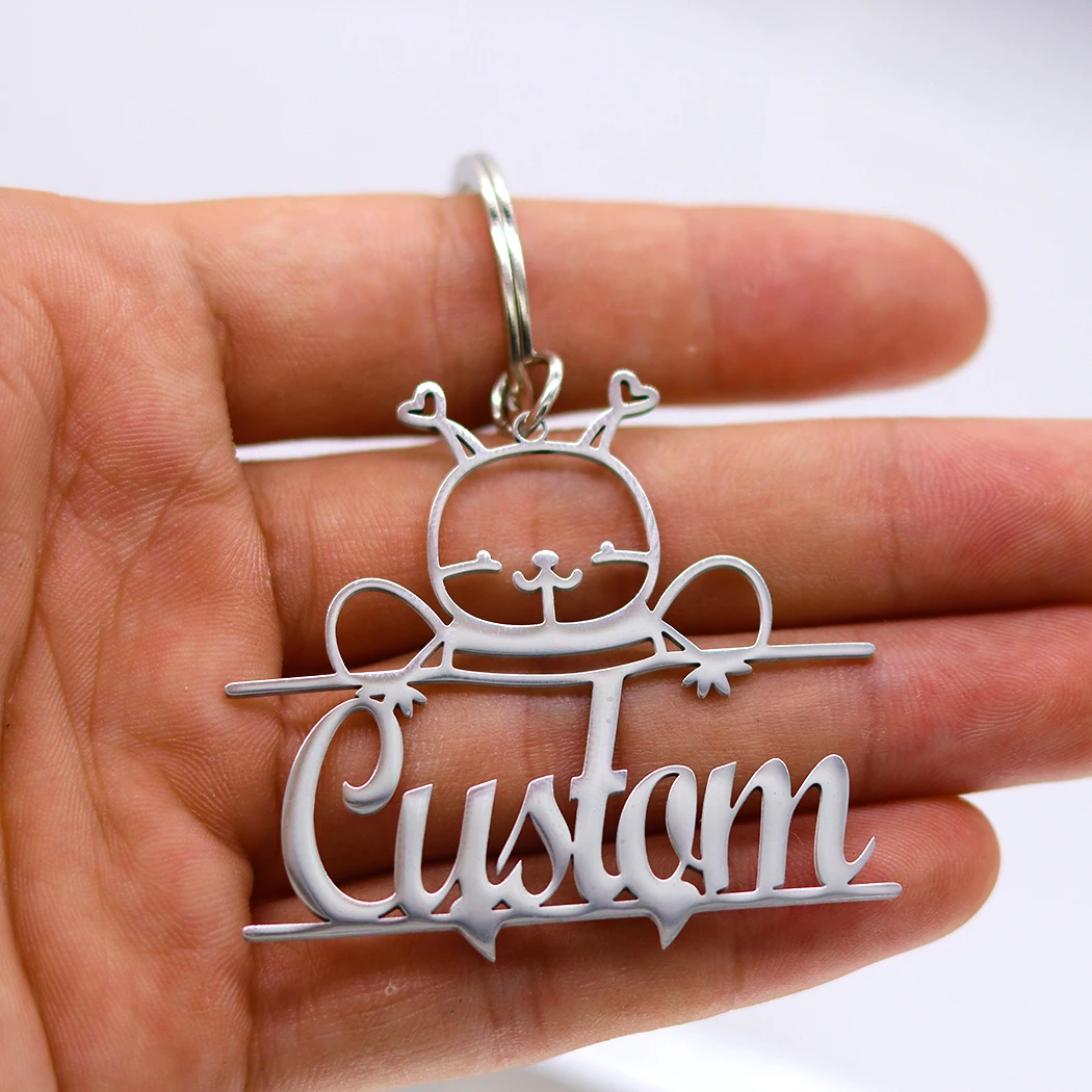 QIAMNI Cute Bee Garden Key Chains Souvenir Gifts Bag Car Jewelry Stainless Steel Custom Name Pendant Key Chain For Women Men image 2