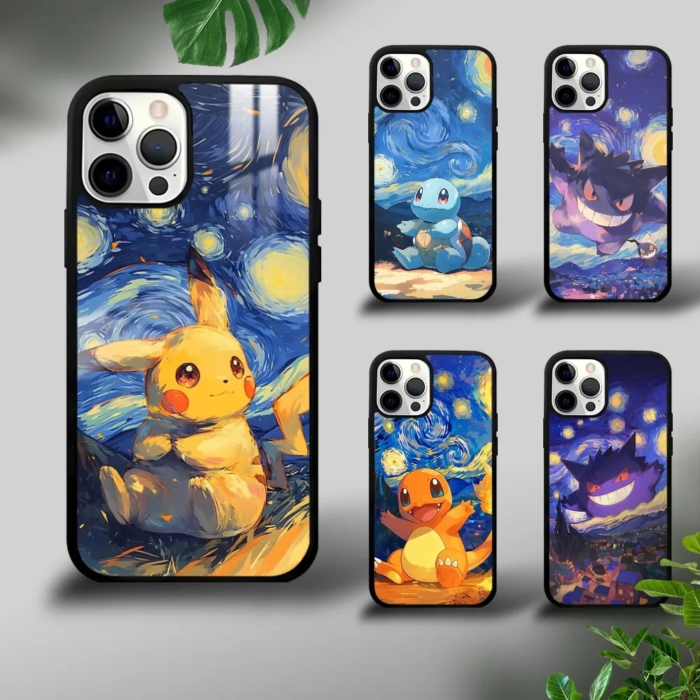 V-Van G-Gogh style Pikachu Phone Case For iPhone 16 15 14 13 12 11 Pro Xs Max Mini Plus Celulares Hard Funda Dropshipping