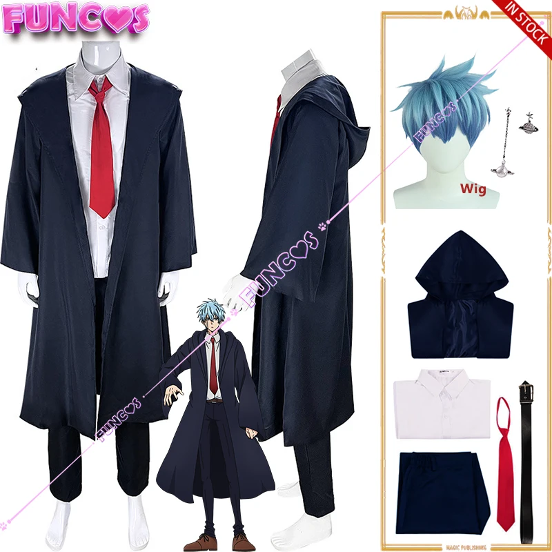 Anime Mashle Magic and Muscles Lance Crown Cosplay Costume Easton Magic Academy Uniform Dark Blue Robe Wig Earrings Shirt Tie