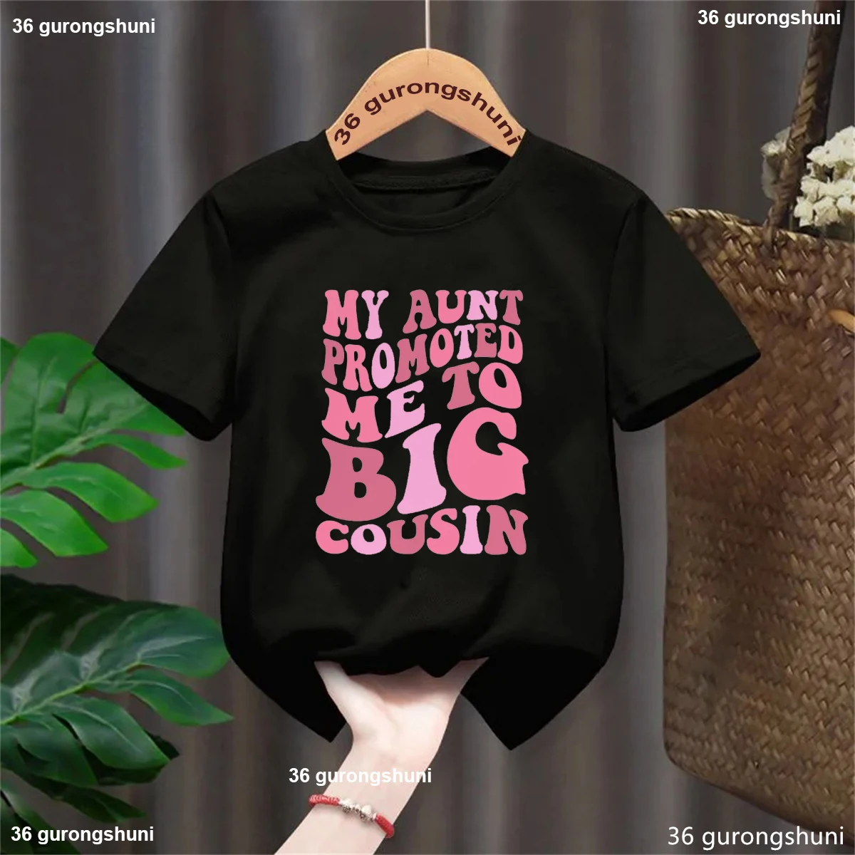 

My Aunt Promoted Me To Big Cousin Letter Printed T Shirt Girls Pregnancy Announcement Shirt Kawaii Kids Clothes Solid T-Shirt
