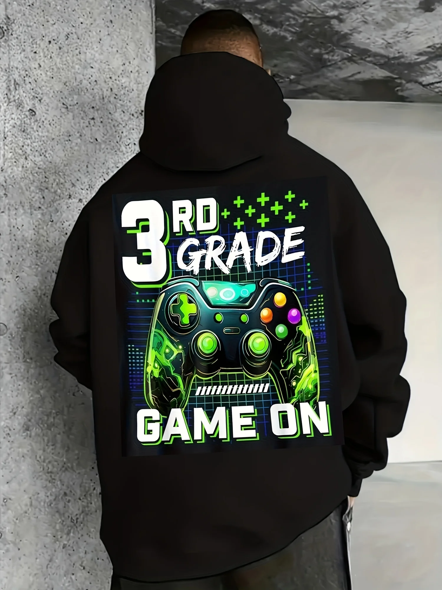 Men's Casual Hoodie with Gaming-Style Graphic Design, Video Game Style, Long-Sleeve Pullover, Plus Size