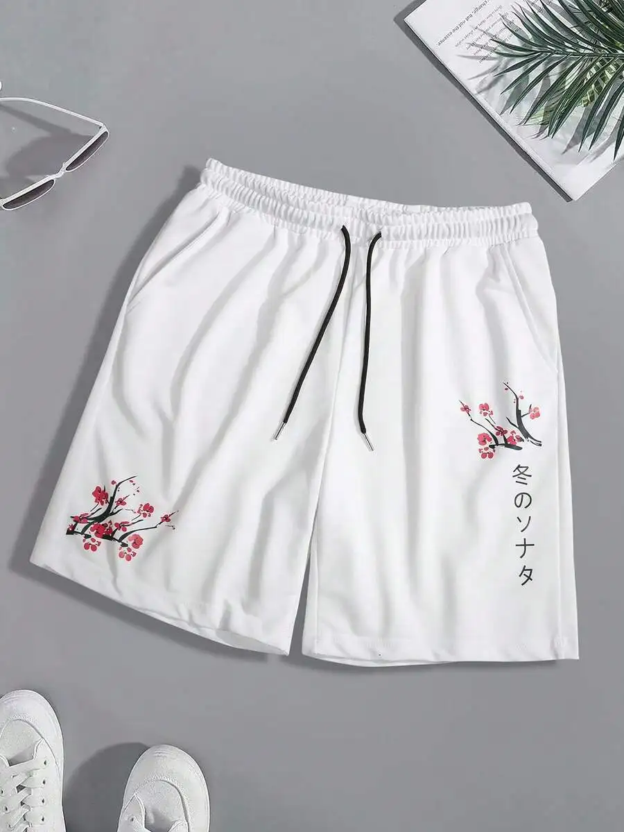 

Mens Casual Floral Print Shorts With Drawstring Waist