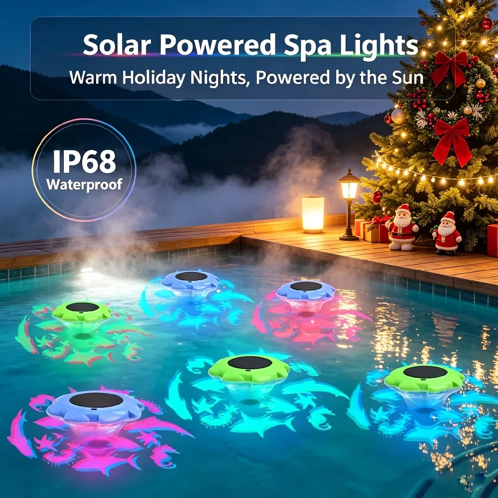 Solar Powered Floating Pool Lights for Christmas Decor 8 Modes Underwater Ocean Pattern Floating Lamp for Pool Holiday Party