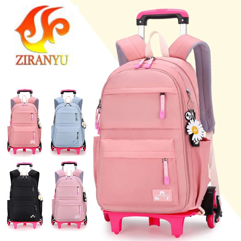 School Backpack Bag Set for Girls Trolley Bag with Wheels Student Rolling Backpack Multifunctional