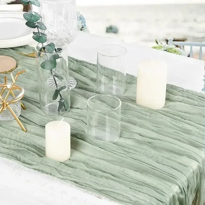 10 Pack Balinese Gauze Pleated Tablecloth Wedding Banquet Boho Wedding Decor Table Runner Holiday Banquet Luxury Tablecloth