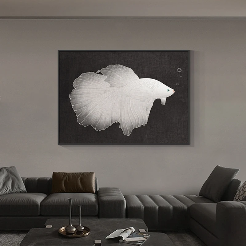 

Japanese Wabi-Sabi Betta Fish Canvas Poster Minimalist Fish Painting Living Room Bedroom Tea Room Wall Art Home Decor