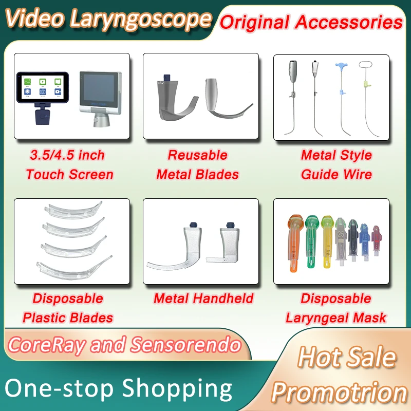 Accessories for Video Laryngoscope Stainless Steel Blades, Laryngeal Mask Airway, guide wire, and Screen