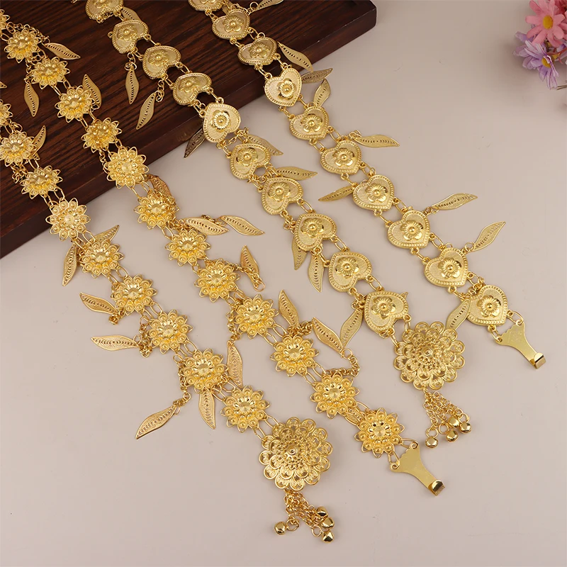 Ethnic Style Women Body Accessory Golden Leaves Tassel Statement Body Jewelry Belly Chains Ornament Indian Afghan Style