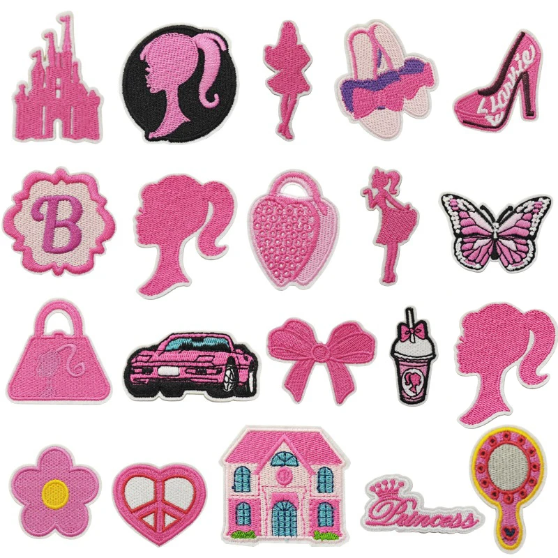 20Pcs Diy Barbie Embroidered Cloth Patch Anime Kawaii Label Badge Hats Stickers Embroidery Applique Sewing Patches Accessories