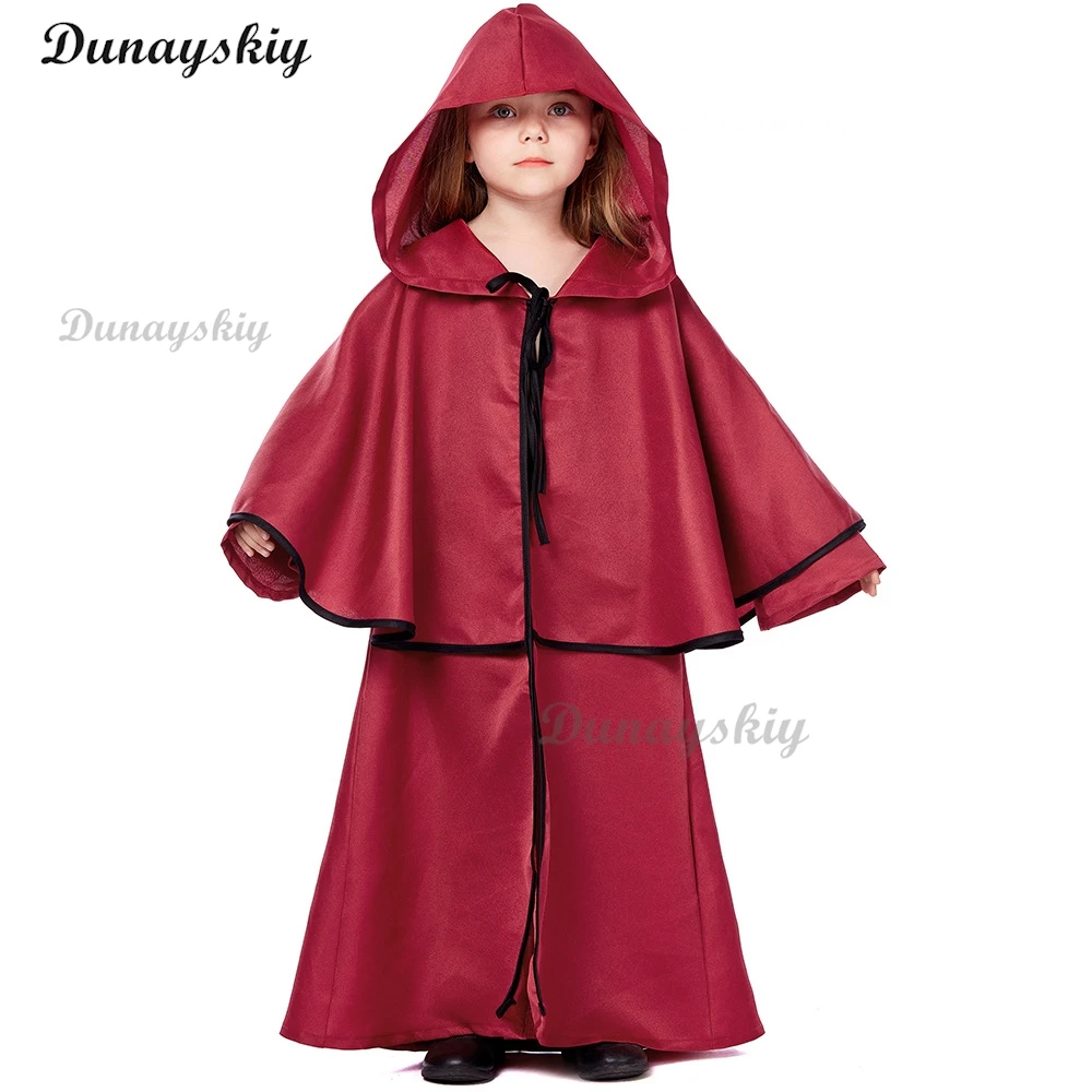 Medieval Ruffled Priest Cape Kid Wizard Cosplay Costume Halloween Vampire Devil Clothes Boy Girl Carnival Party Stage Costumes