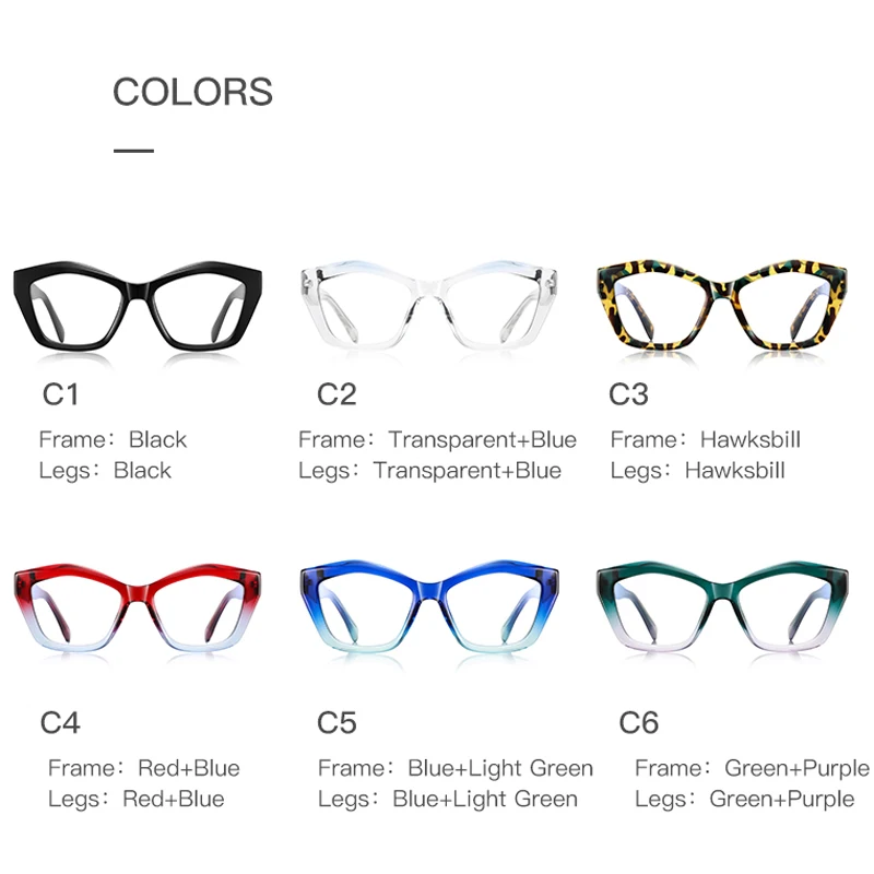 KIZN Okulary korekcyjne z filtrem światła niebieskiego na krótkowzroczność, nowa damska moda, kocie oko, okulary do komputera z przeciwsłonecznym filtrem i możliwością dopasowania soczewek od -0.50 do -10