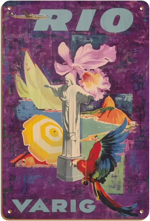 Rio Brazil - Varig Airlines - Vintage Airline Travel Poster c.1955-8 x 12 inch Vintage  Art Sign