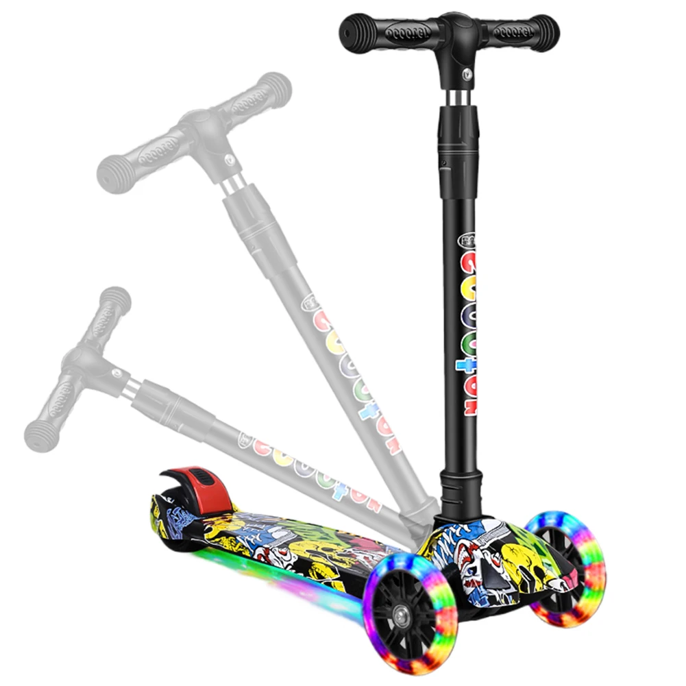 Foldable Kick Scooter Adjustable Height Kids Scooter Lean To Steer 3 Wheel Scooter Non-Slip Deck for Children Ages 2-10