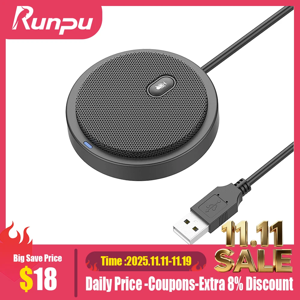 

Runpu USB Omni-directional Condenser Microphone for Meeting Business Conference Computer Laptop PC Voice Chat Video Games Live