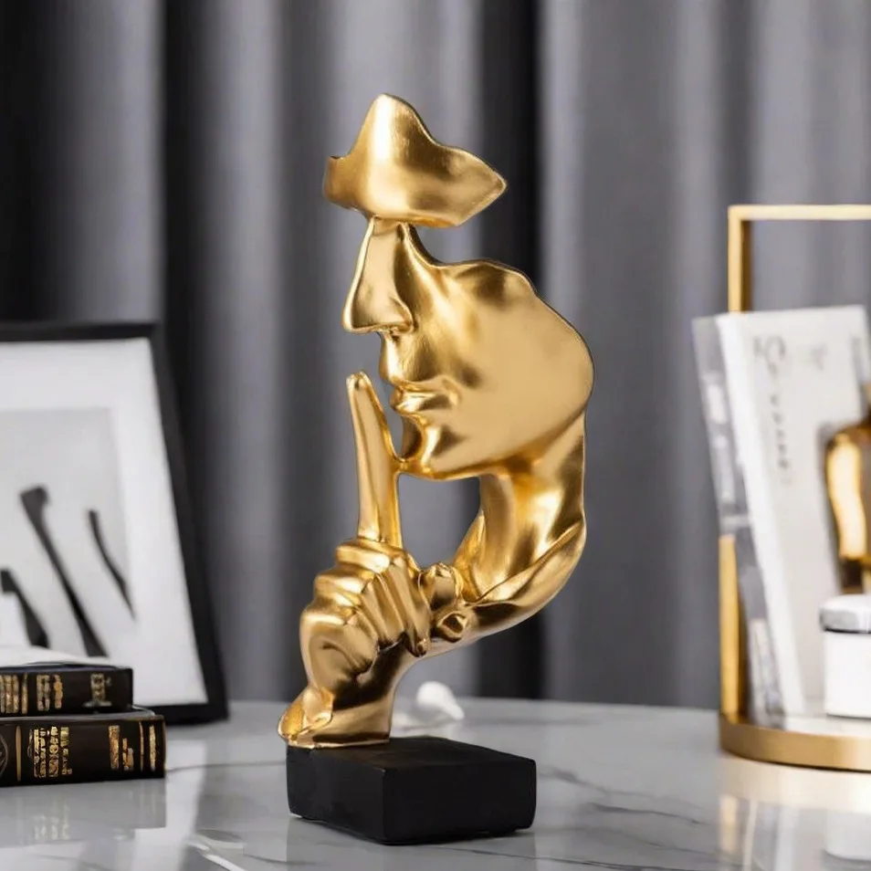 

Статуэтка Мыслителя «Молчание — золото», декоративная скульптура из смолы, креативные фигурки, украшение для офиса и кабинета, абстрактные орнаменты в виде лица