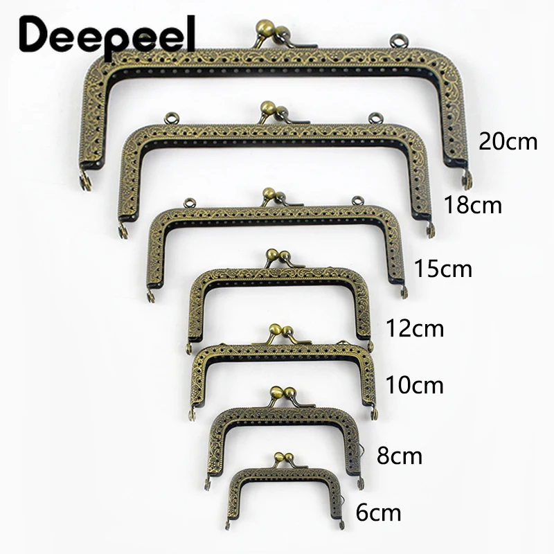 5Pcs Deepeel 6-20cm Metal Embossed Bag Handles Purse Frame Kiss Clasp Bronze Square Handle Bags Sewing Brackets DIY Accessories