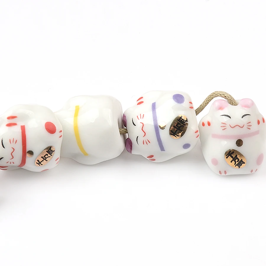 Smile Lucky Cat Ceramic Beads 17x18mm Charm Loose Colorful DIY Bracelet Pendant Accessories Material