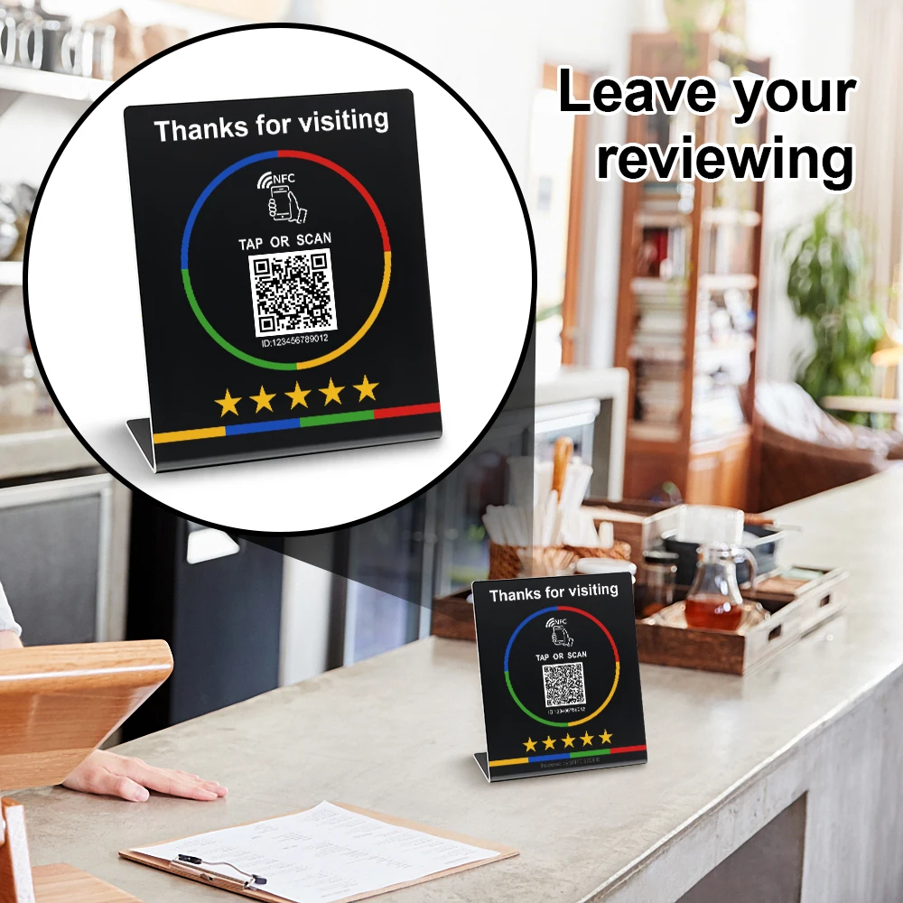 NFC Tap Review Stand Easy Setup Compatible Google Reviews Social Media Integration for Hotel restaurant QR code review nfc cards