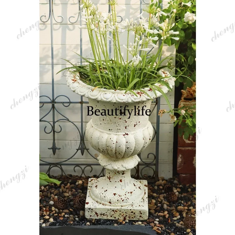 D136 Retro old tall breathable flower pot indoor home matching gardening groceries decorative handicrafts ornaments