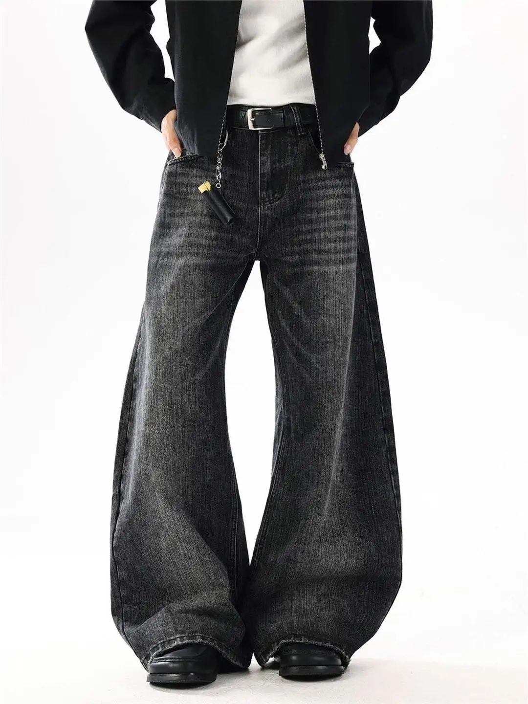 

Retro American Waed Bamboo Pattern Jeans Men Women Floor-Length Slimming Deconstructed Loose Straight-Drop Waist Long Pants