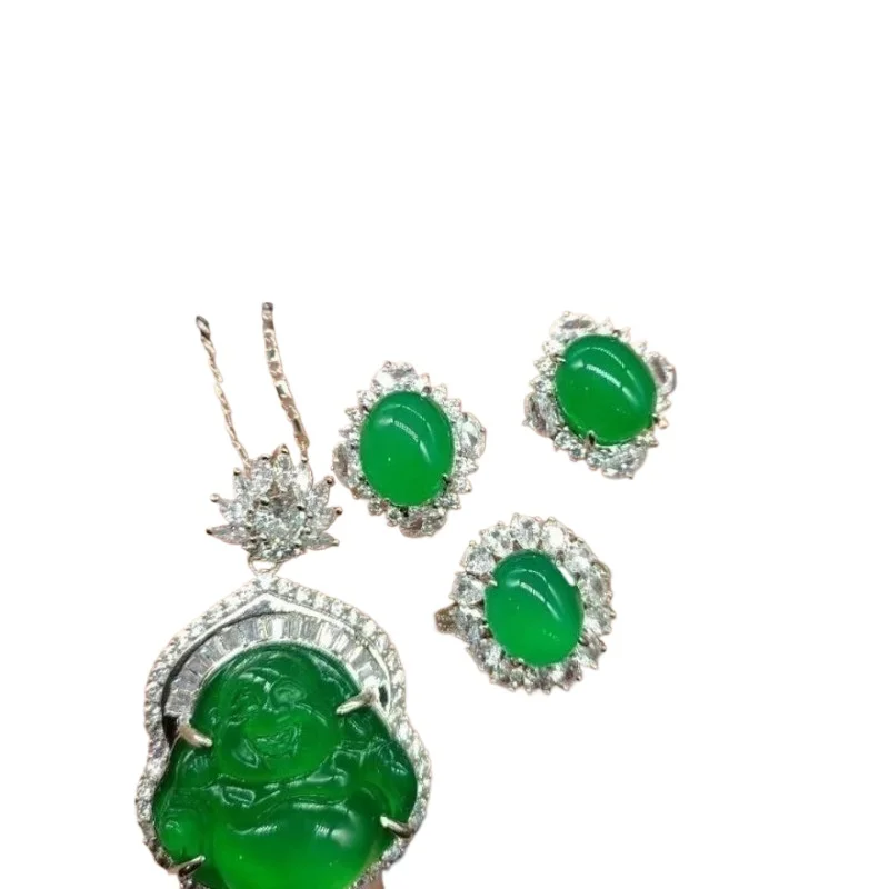 

Yuchu Three-piece Pendant Earrings Ring Seiko Inlaid Women's Gold Set Jewelry