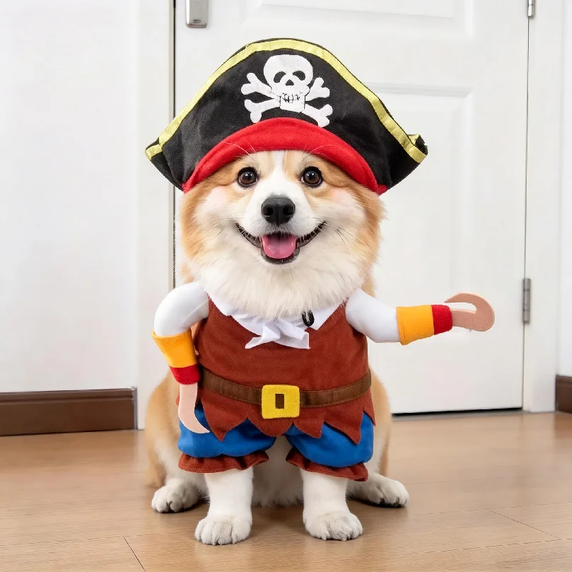 Ropa divertida para mascotas, disfraz de pirata para perros y gatos, traje de corsario, ropa para fiestas y disfraces, incluye sombrero, disfraz de perro para mascotas.
