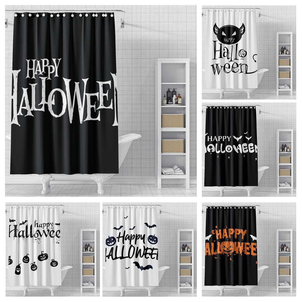 Home decoration shower curtains bathroom waterproof curtain fabric Modern Nordic Living Room happy Halloween Autumn Pumpkin