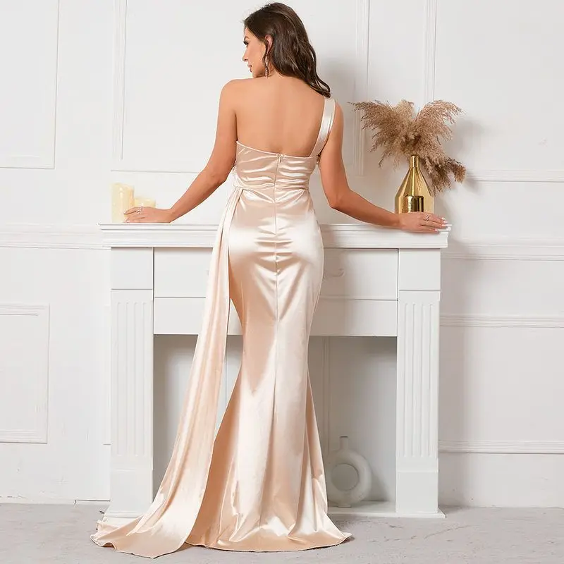 Ele Pure Color Satin Long Wedding Dr High Waist Fi Tail Gown Svel Ele Evening Dr للنساء #4
