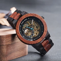 Kostenlose maßge schneiderte Männer Uhr BOBO BIRD Holz Luxus automatische mechanische Uhr Uhr Herren Skelett Armbanduhren Geschenk Drops hipping