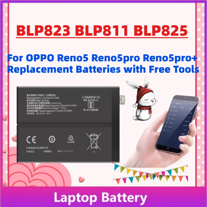

New BLP823 BLP811 BLP825 4300mAh Mobile Phone Battery for OPPO Reno5 Reno5pro Reno5pro+ Replacement Batteries with Free Tools