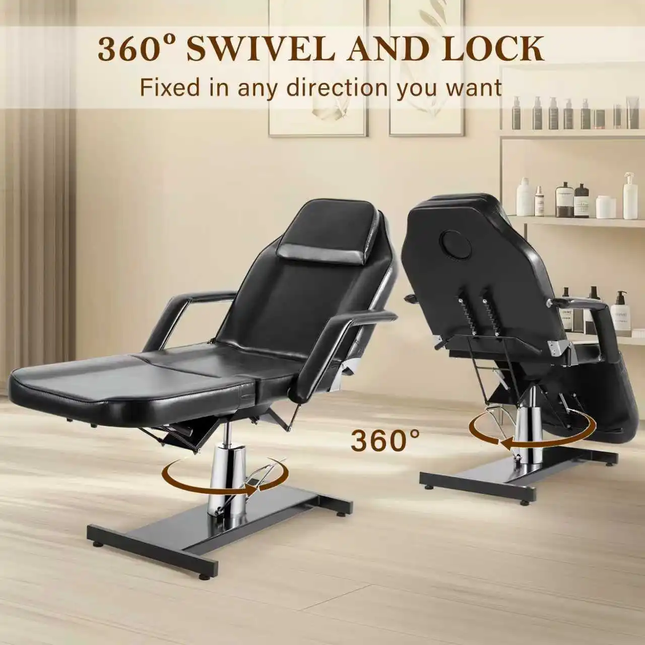 كرسي الوشم الهيدروليكي سرير التجميل، طاولة سرير الوجه متعددة الأغراض مكونة من 3 أقسام، سرير تدليك سبا لصالونات التجميل قابل للتعديل #4