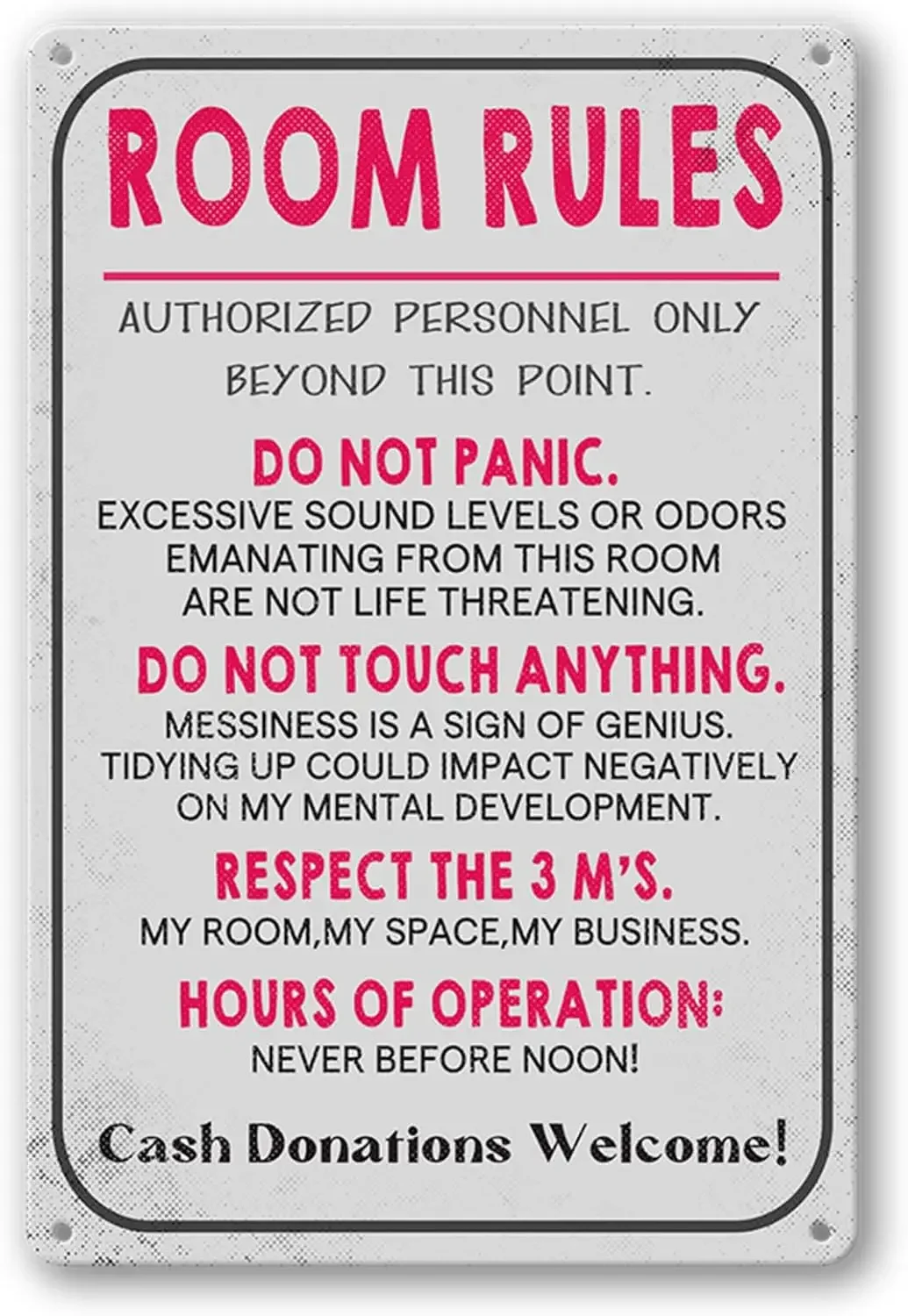 Room Rules Sign For Teen Girls Boy Bedroom/Gaming Door Decor Dorm Wall Accessories Cool Things, Funny Metal Tin Signs -alum