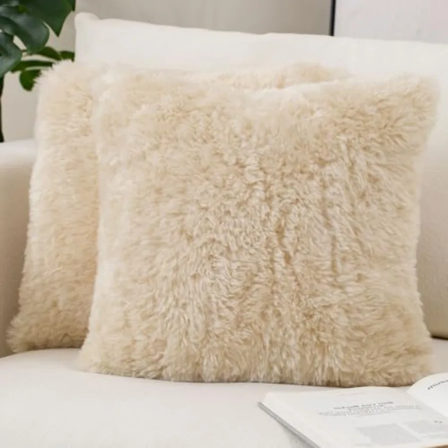 

Pack of 2 Ultra Soft Plush Faux Fur Pillow Covers Fuzzy Fluffy Throw Pillows Furry Decorative Pillowcases for Bed Couch Living