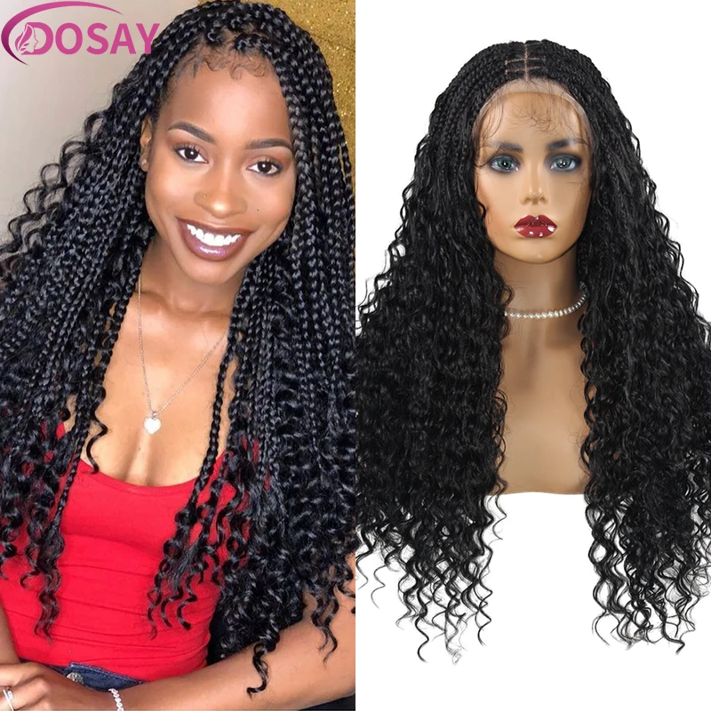 

24 Inch Full Lace Braided Synthetic Wig with Baby Hair Bohemia Black Square Part Braid Wigs Knotless Lace Frontal Box Braids Wig