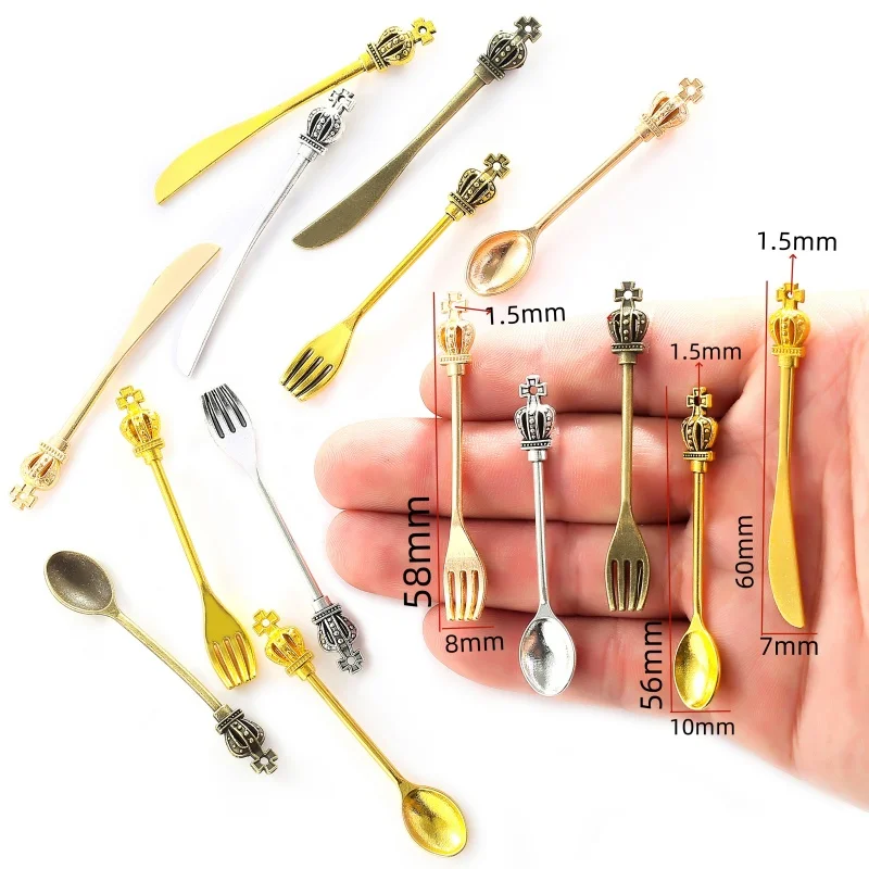 Talheres Colher Garfo e Faca de Jantar Encantos, Descobertas Jóias DIY, Pingentes para Colar, Fazer Jóias, 5 Cores, 60x7mm, J491, 5Pcs