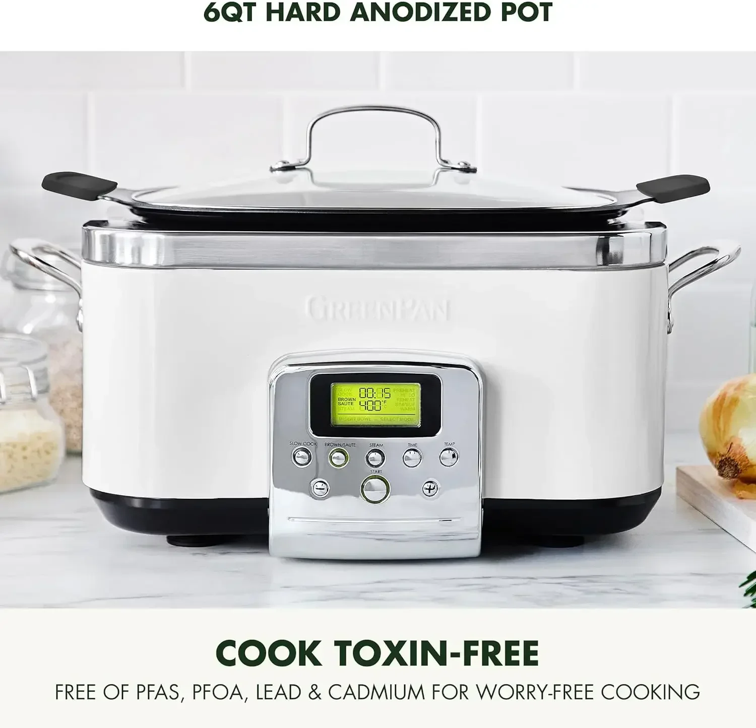 GreenPan Elite 8 - in -1 Programmable 6QT Electric Slow Cooker, Dishwasher Safe Lid & Removable Crock, PFAS-Free Healthy Ceramic