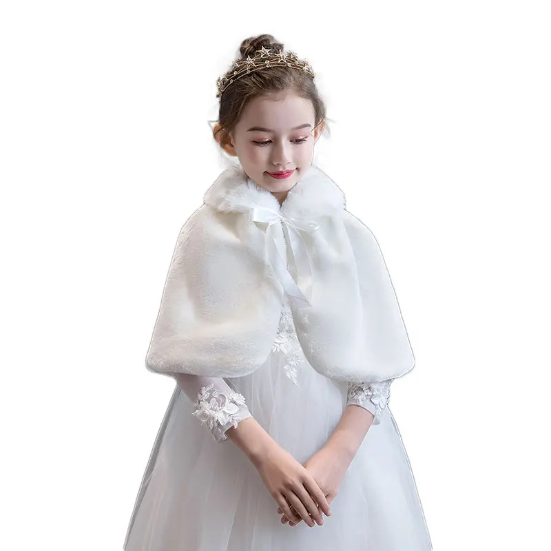 2025 Spring Baby Short Plush Shawl Princess Girls Classic Cape Kids Party Dresses Matching Coat Warm Children Performance Cloak