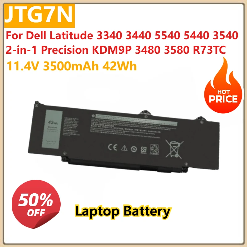 

11.4V 3500mAh 42Wh JTG7N Laptop Battery For Dell Latitude 3340 3440 5540 5440 3540 2-in-1 Precision KDM9P 3480 3580 R73TC