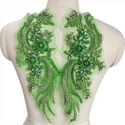 1Pair. Colorful Hand-sewn Glass Drill Mirror Flowers Sparkling Rhinestone Coats Waistbands Shoulders Wedding Dress DIY Patch