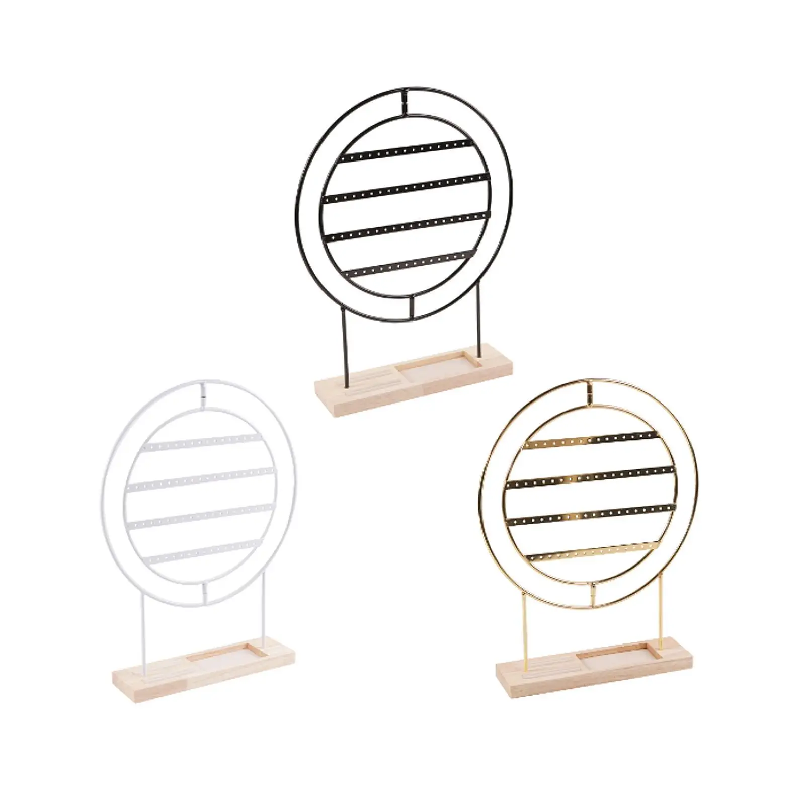 منظم الأقراط 4 طبقات قاعدة خشبية شماعة معدنية سعة كبيرة تصميم ريفي حامل القرط لسطح المنزل