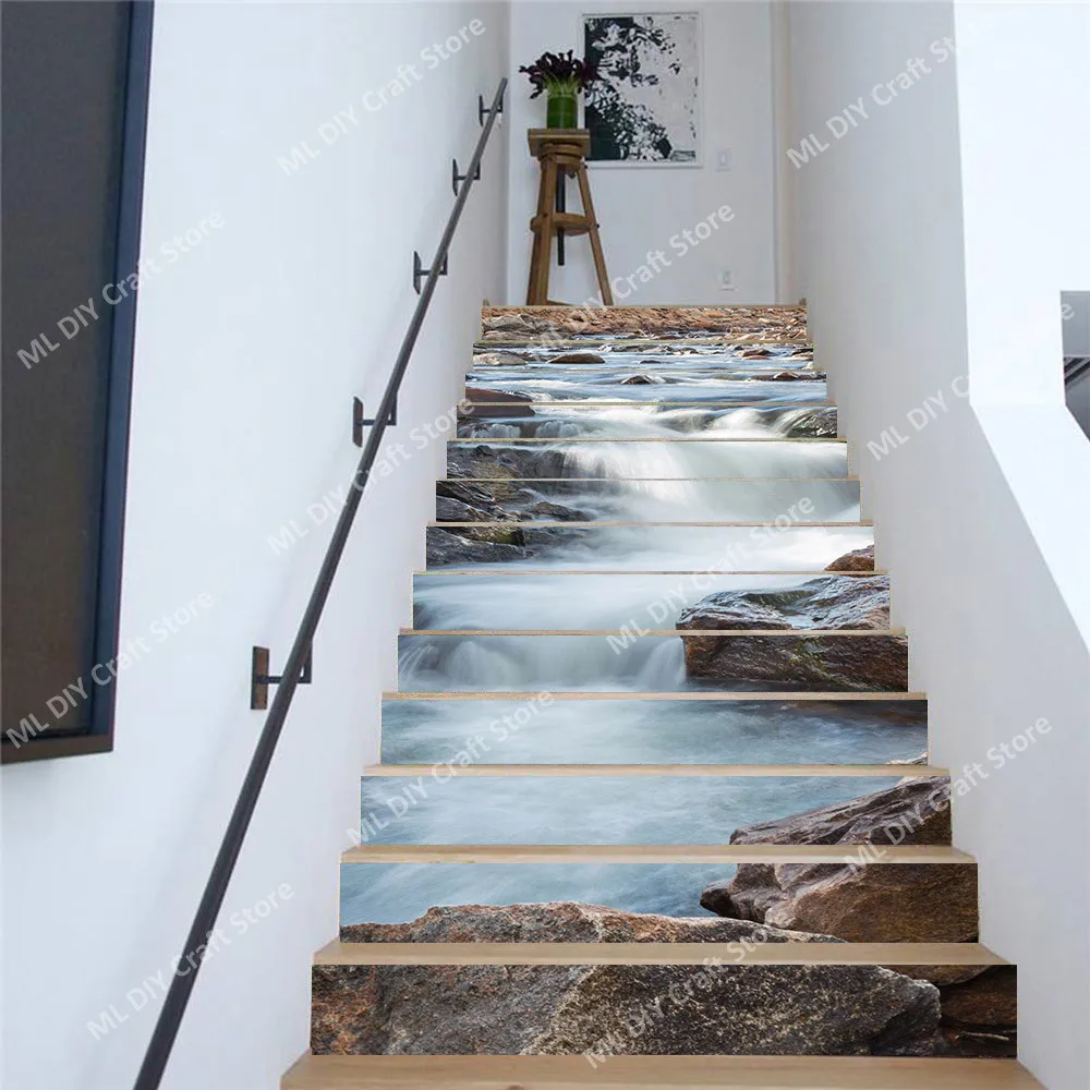 

New Chinese Style PVC Manufacturer Creative Stickers Simple Thirteen Pieces Water Flow Staircase Stickers