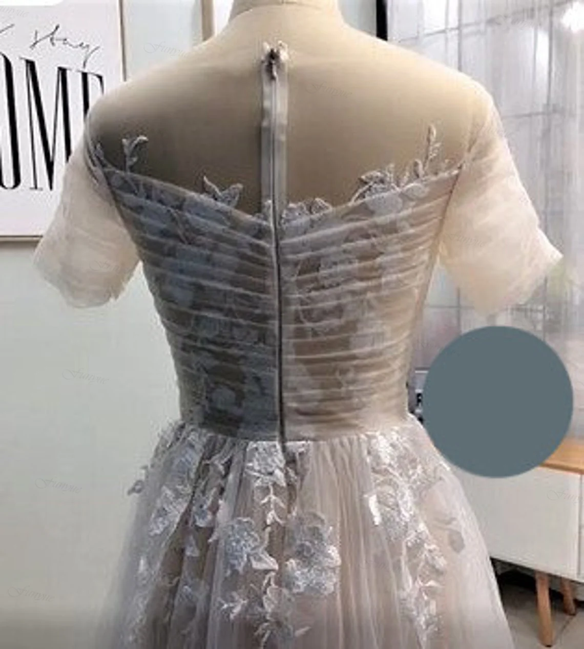 Romantische Fee Een Lijn Boho Trouwjurk V-hals 3d Bloemen Kant Tule Ivoor Bruid Bruidsjurken Moderne Korte Mouw Robe De Mariée