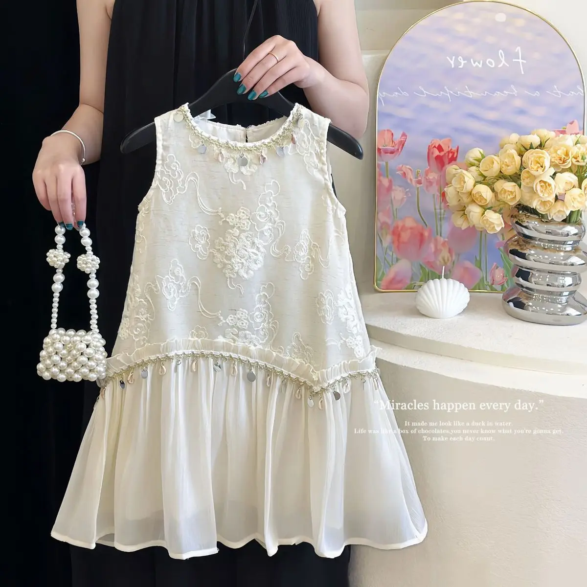 Teenage Girl's Summer Bohemian Princess Vest Dress Children's High-End Feel New Style Girls' Dress for Teens