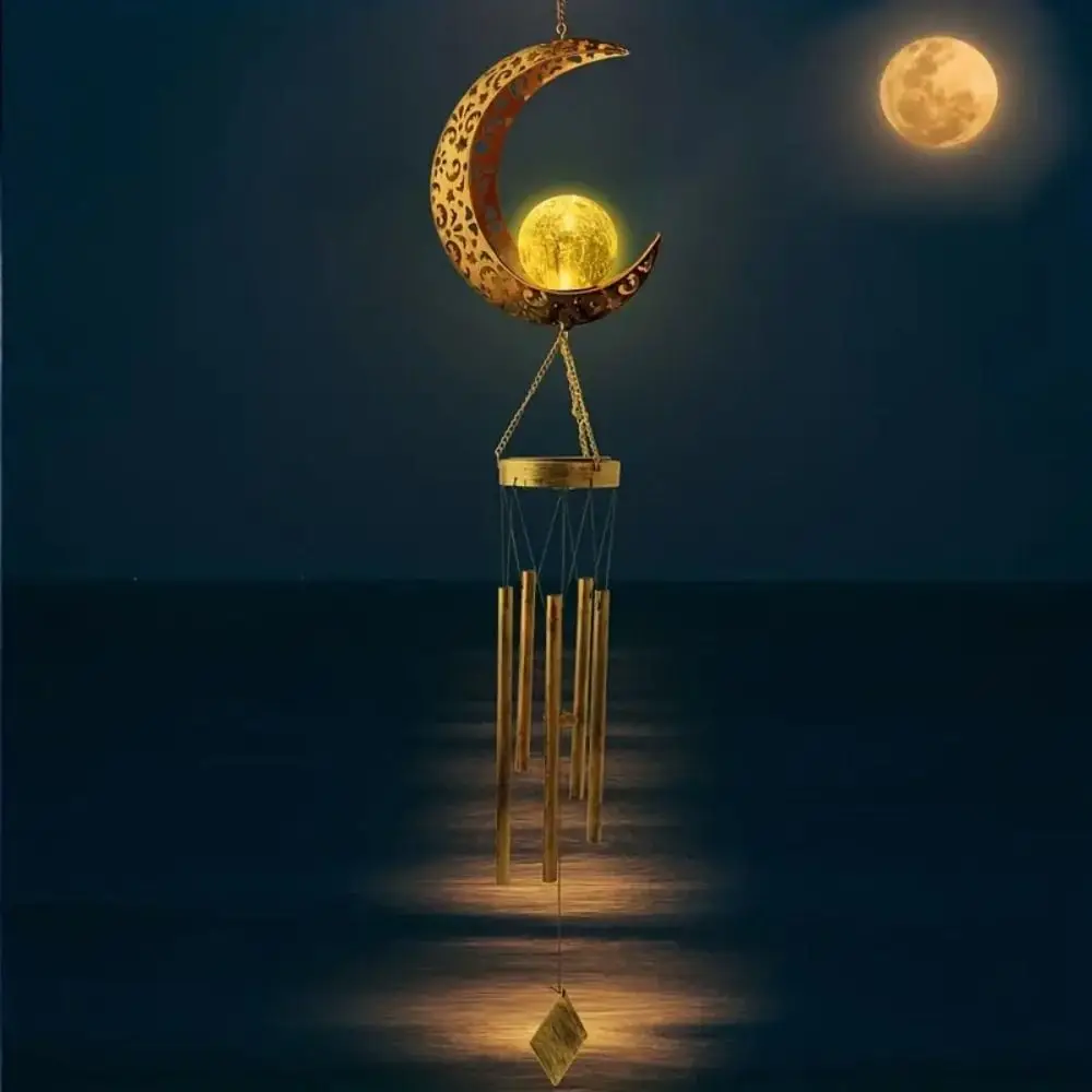 With Metal Tube Solar Lights Waterproof Outdoor Hanging Moon LED Solar Wind Chimes Durable Creative Aeolian Bells Holiday Party