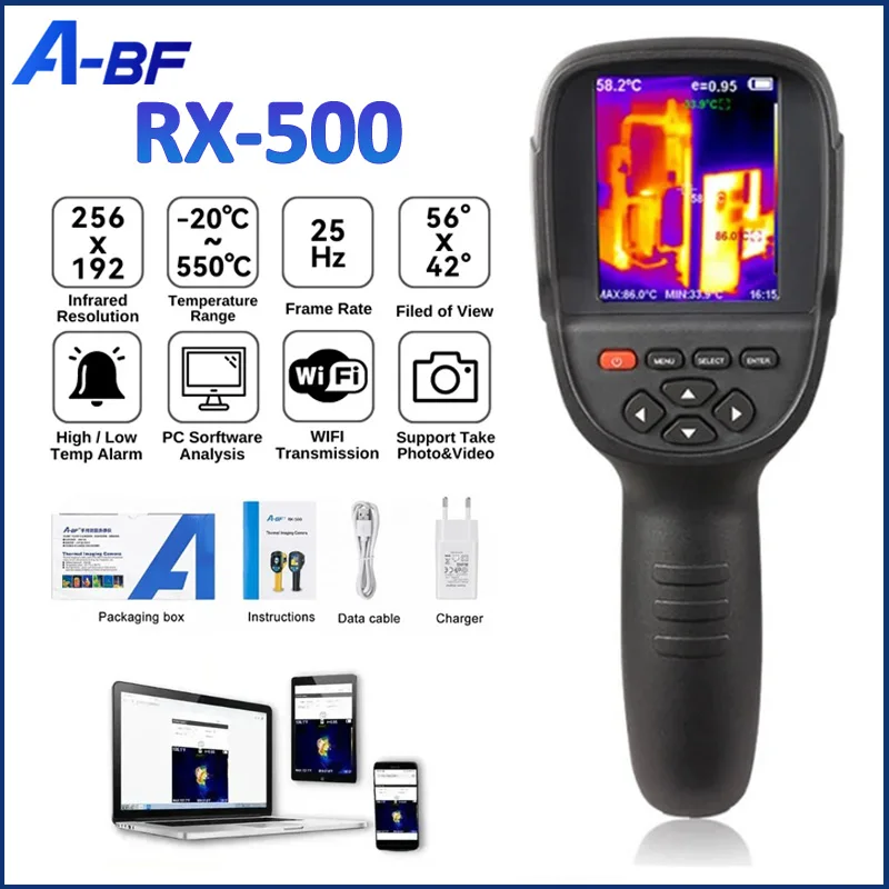 A-BF RX-500 Infrared Thermal Imager  Handheld 256*192 for Water Pipe Leak PCB Test Circuit Floor Heat Pipe Detect Thermometer